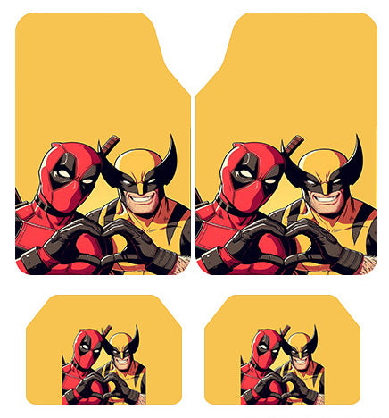 Deadpool & Wolverine Sarı Desenli Kadife Halı Oto Paspas Seti (Universal)